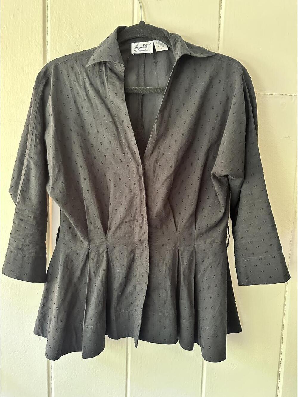 Beguile by Byron Lars Black 3/4 Peplum Silhouette V-Neck Plunge Blouse Size 4